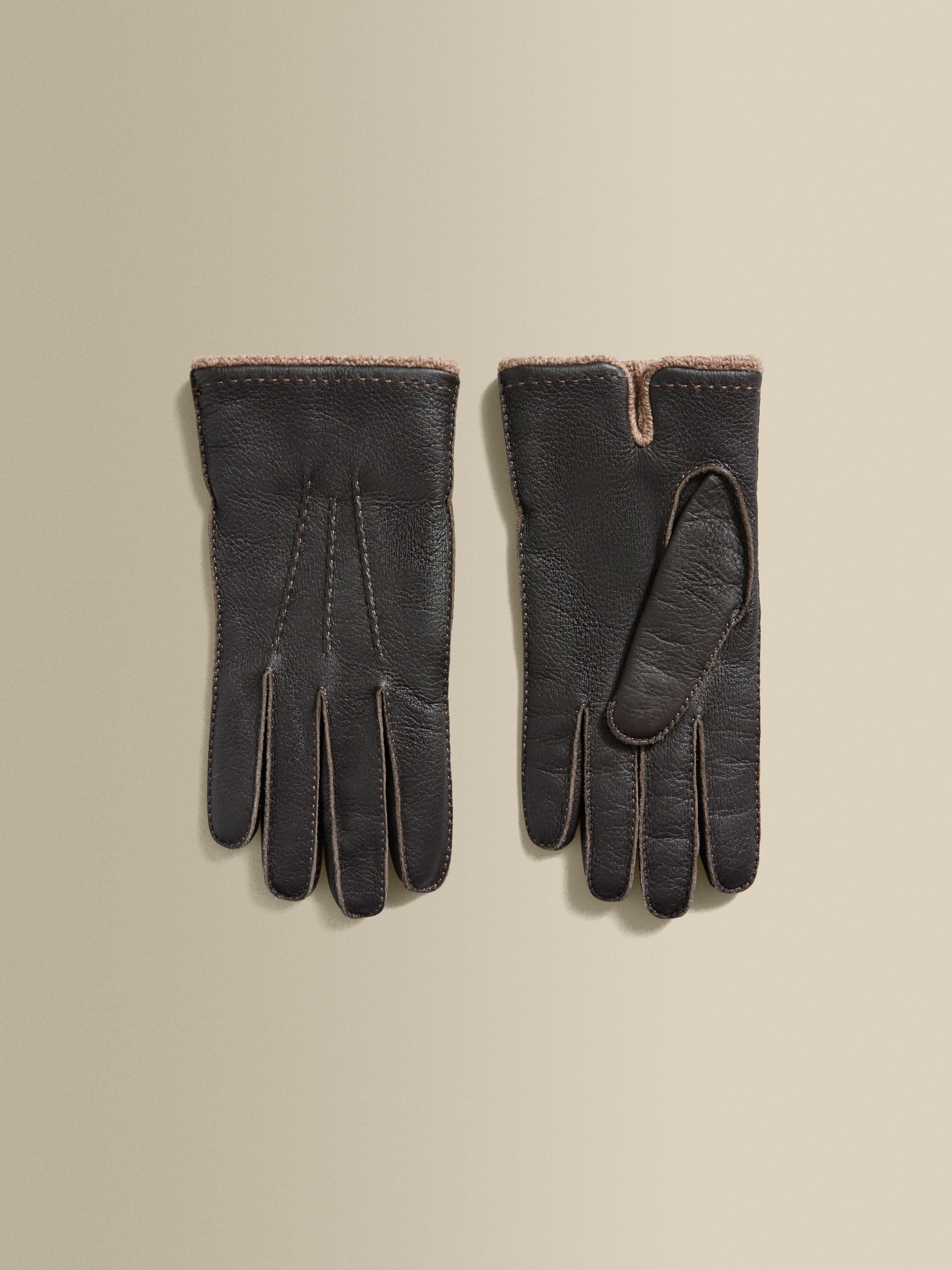 Deer Skin Cashmere Lined Gloves Brown Product Image