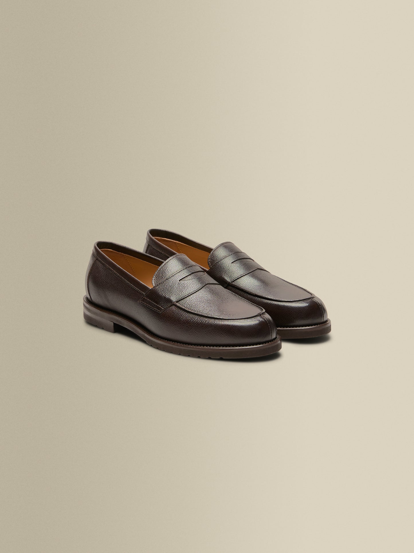 Pebble Grain Calf Leather Penny Loafer Shoes Brown Main Product Image