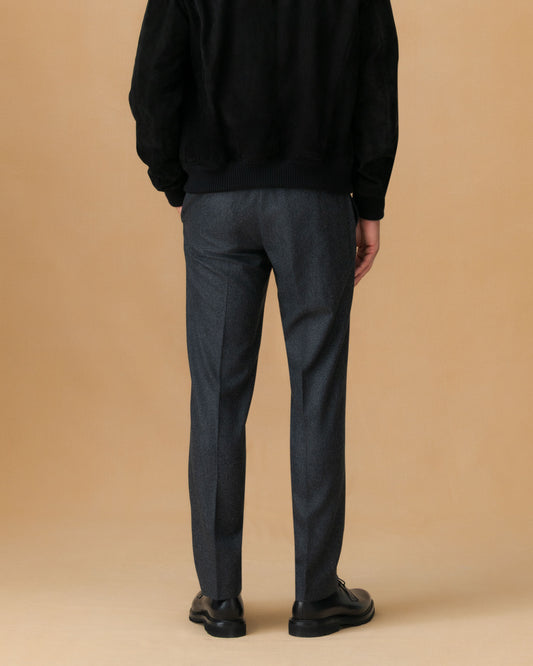 Flannel Flat Front Tailored Trousers Grey Model Back Image