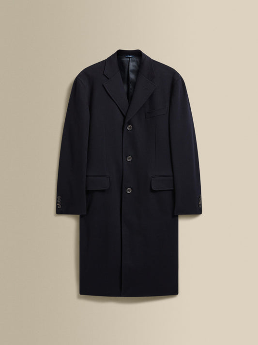 Single Breasted Wool Cashmere Overcoat Navy Product Image