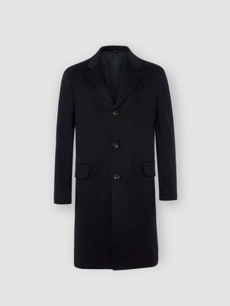 Single Breasted Wool Cashmere Overcoat Navy Product Image