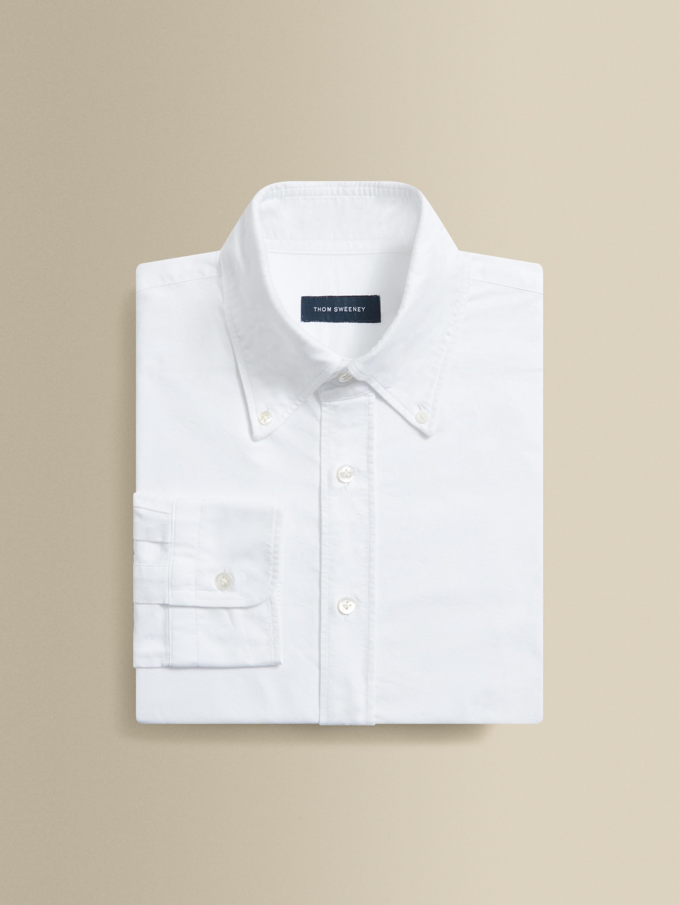 Heavy Cotton Casual Button Down Oxford Shirt White Product Image