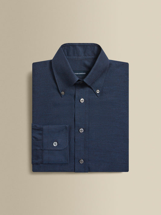 Cotton Cashmere Casual Button Down Oxford Shirt Navy Product Image