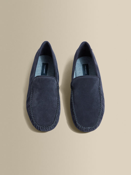 Cashmere Lined Suede Slippers Navy Product Inside