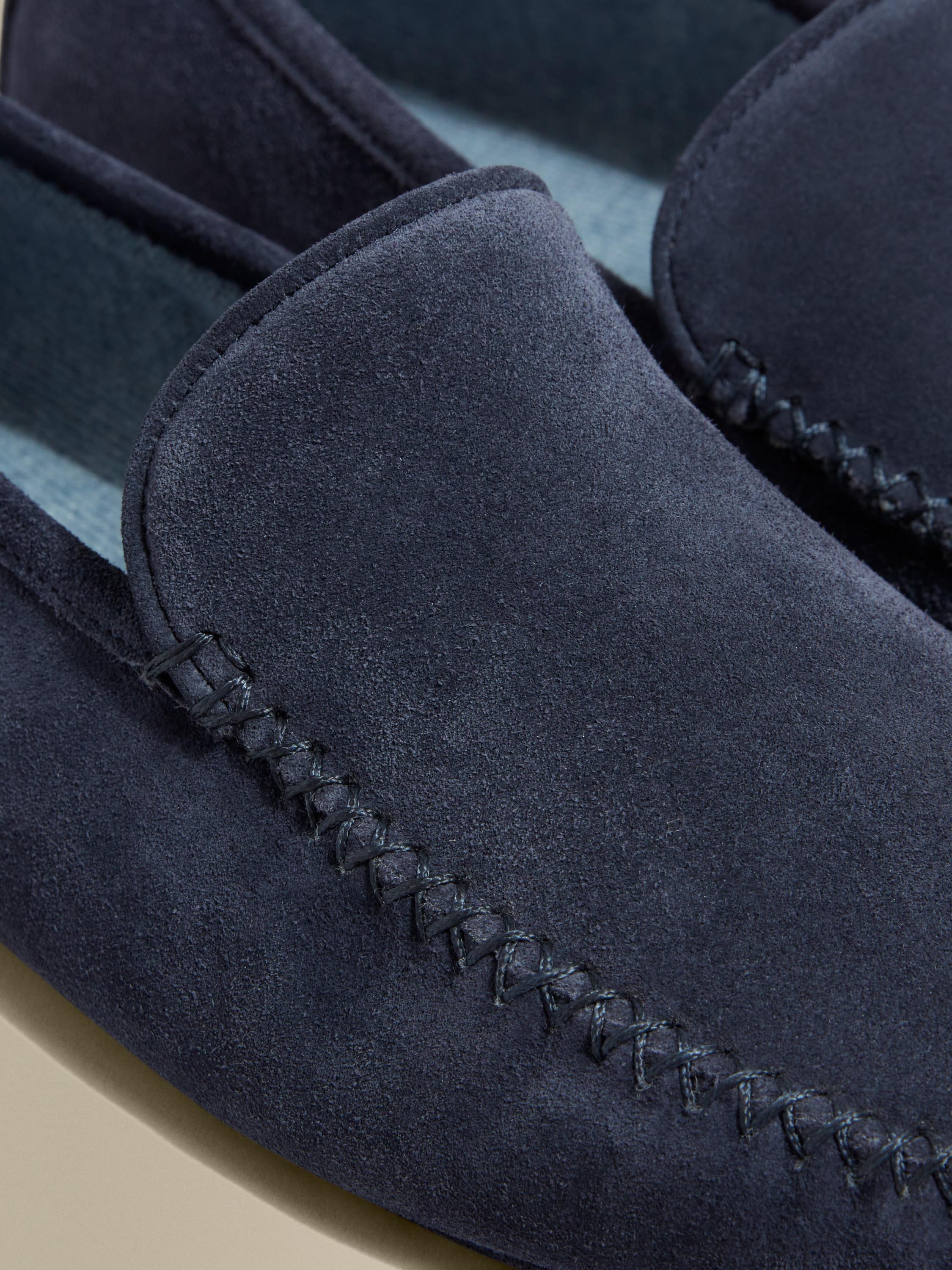 Cashmere Lined Suede Slippers Navy Product Close