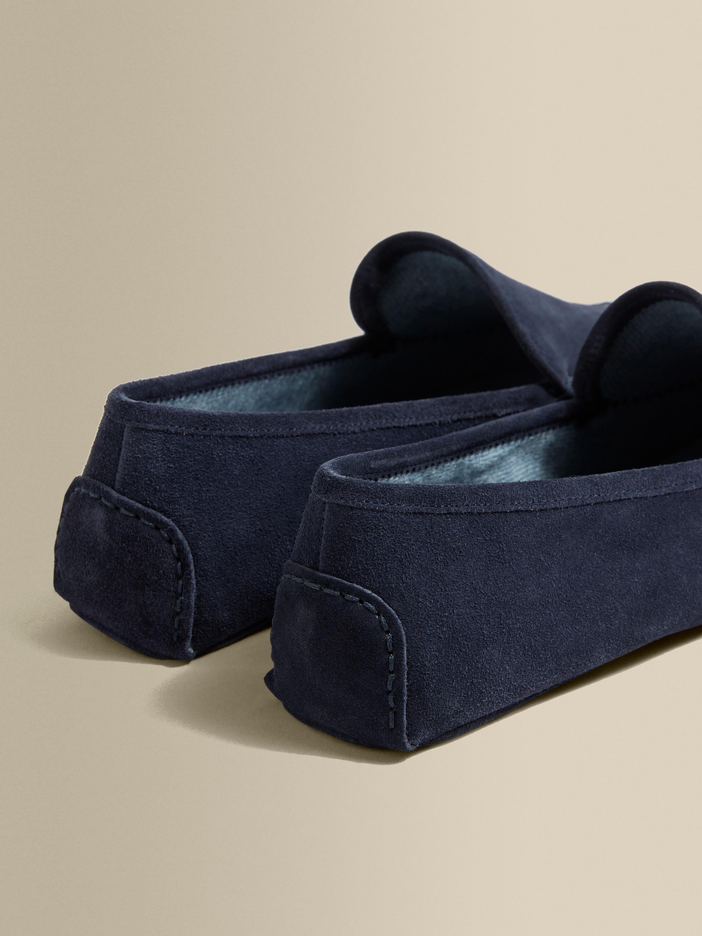 Cashmere Lined Suede Slippers Navy Product Back