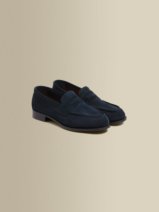 Suede Split Toe Loafer Shoes Navy Product Image