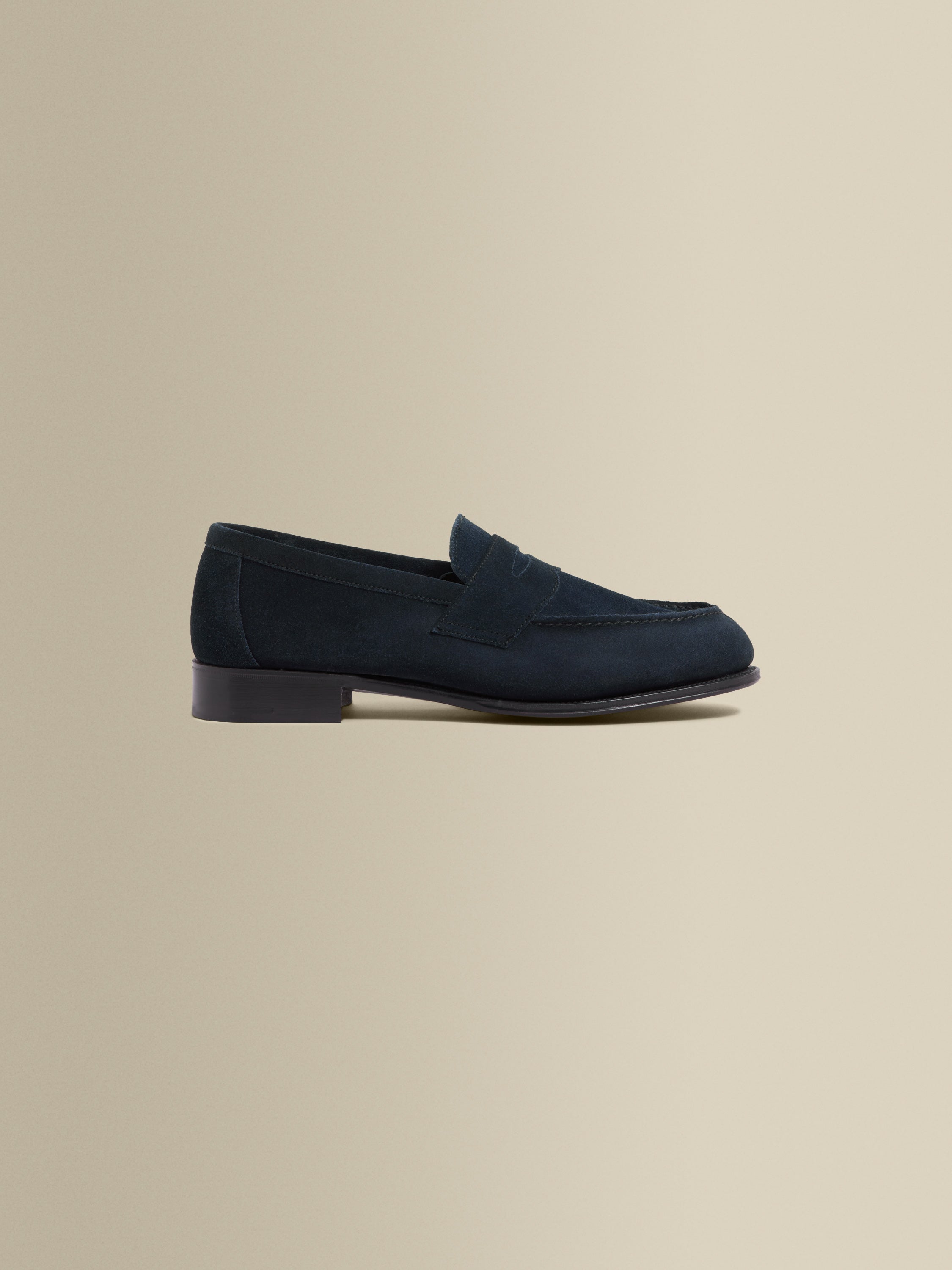 Suede Split Toe Loafer Shoes Navy Side Product Image