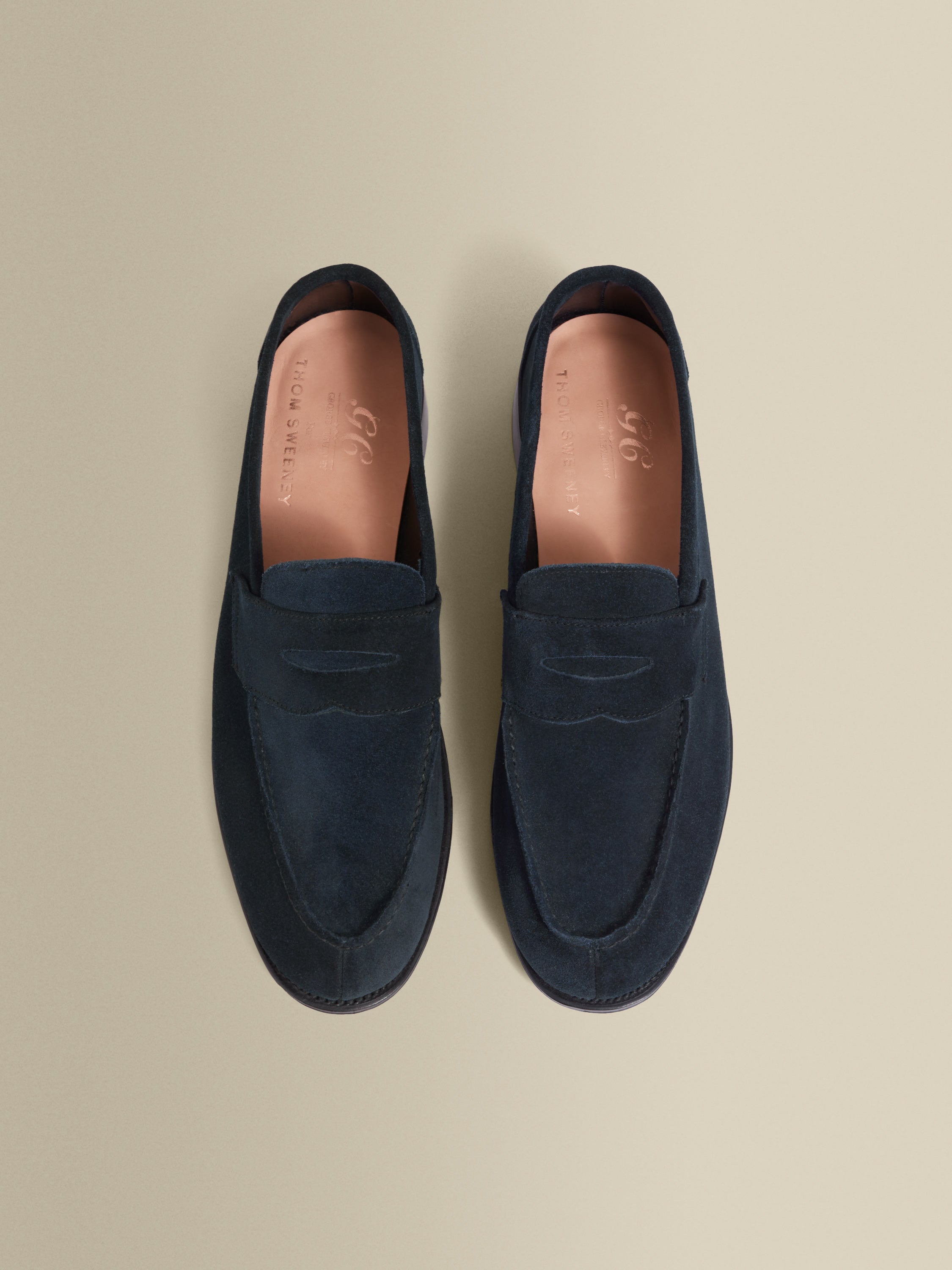 Suede Split Toe Loafer Shoes Navy Overhead Product Image