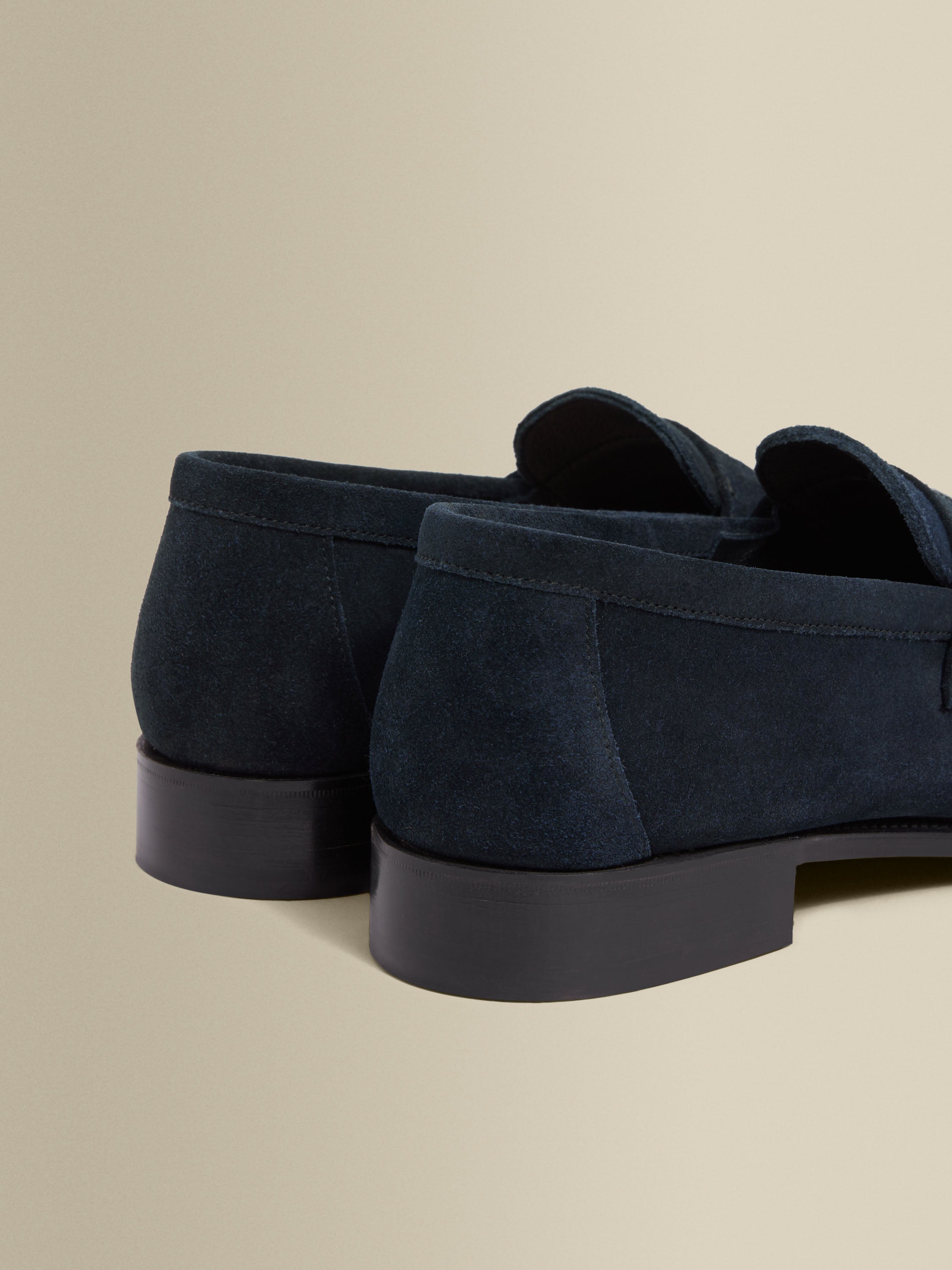 Suede Split Toe Loafer Shoes Navy Heel Product Image