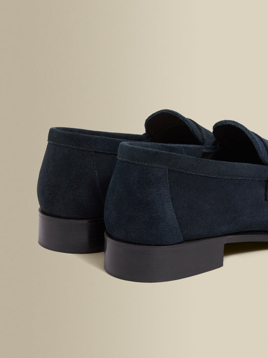 Suede Split Toe Loafer Shoes Navy Heel Product Image