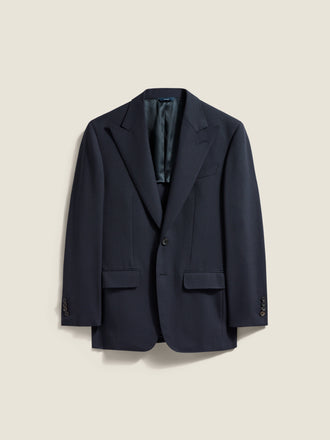 Wool Single Breasted Wide Peak Lapel Suit Navy Jacket Product Image