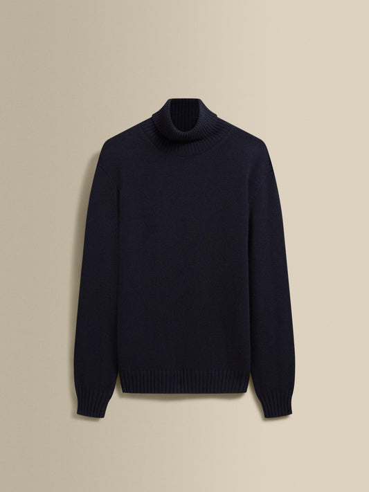 Cashmere Roll Neck Sweater Navy Product Image