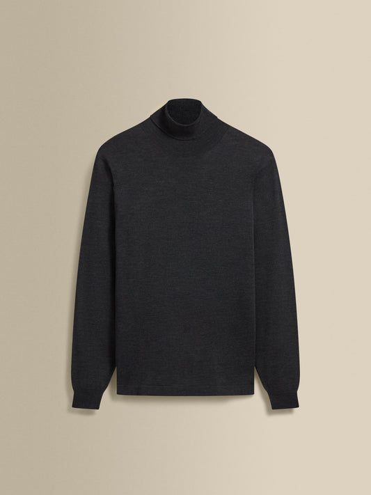 Merino Wool Extrafine Roll Neck Sweater Charcoal Product Image