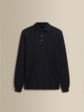 Merino Wool Extrafine Long Sleeve Polo Shirt Navy Product Image