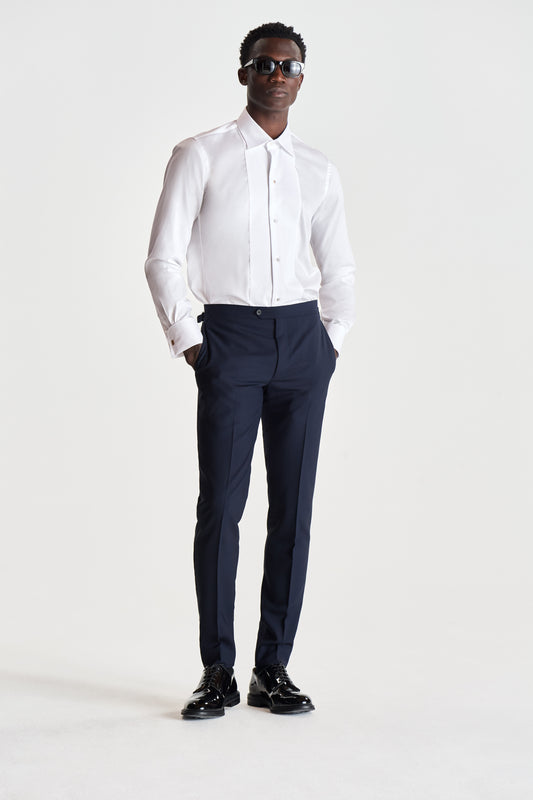 Fresco Tailored Trousers Navy Full Length Model Image