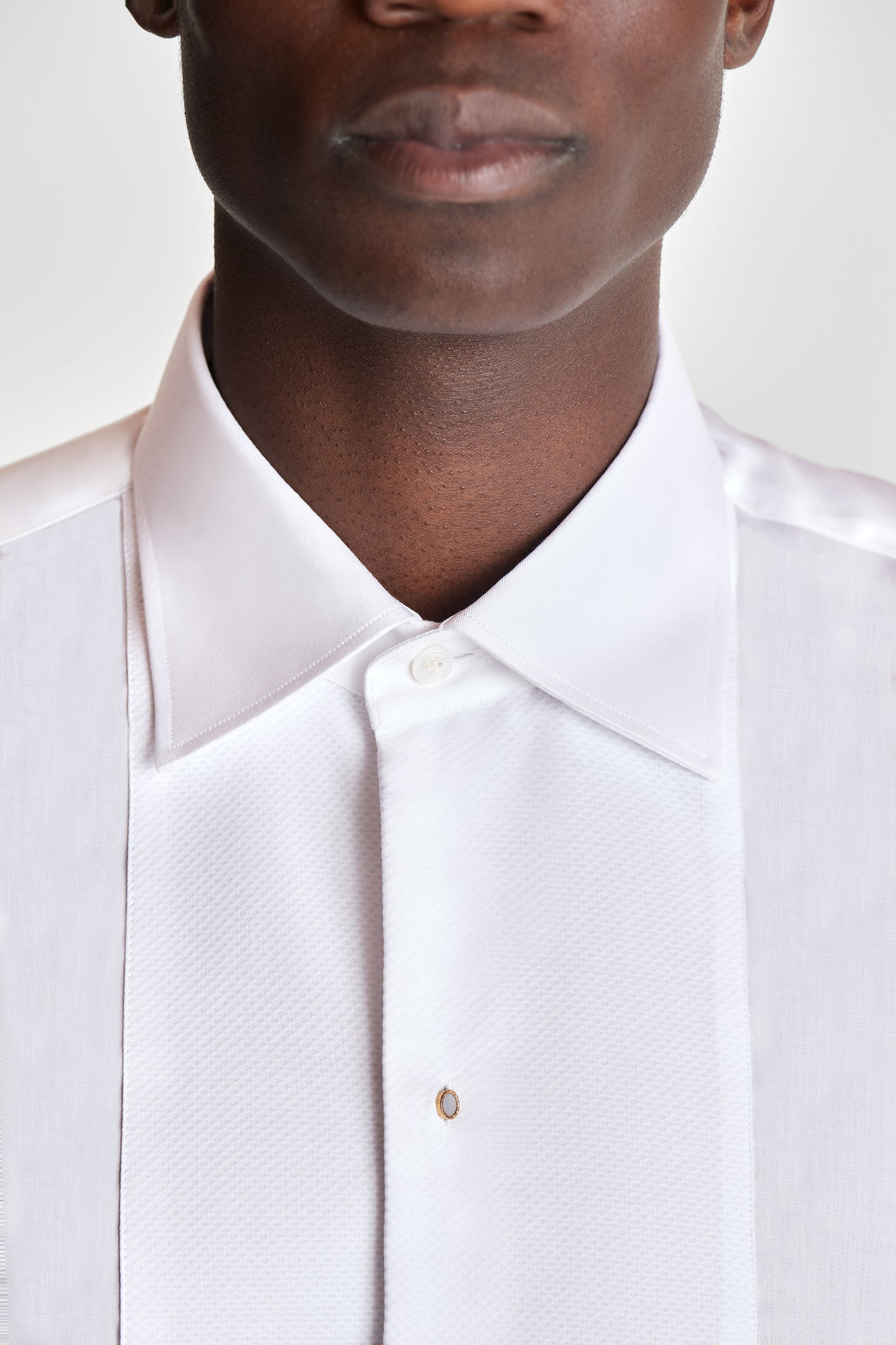 Marcella Bib Front Cotton Formal Shirt White Model Front Detail Image