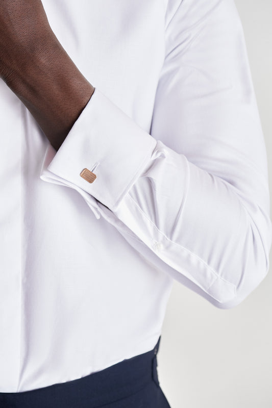 Cotton Stretch Dress Shirt White Model Detail Image