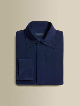 Lecce Collar Fly Front Silk Shirt Navy Product Image