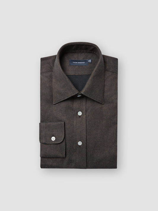 Flannel Lecce Collar Shirt Dark Brown Product Image Folded