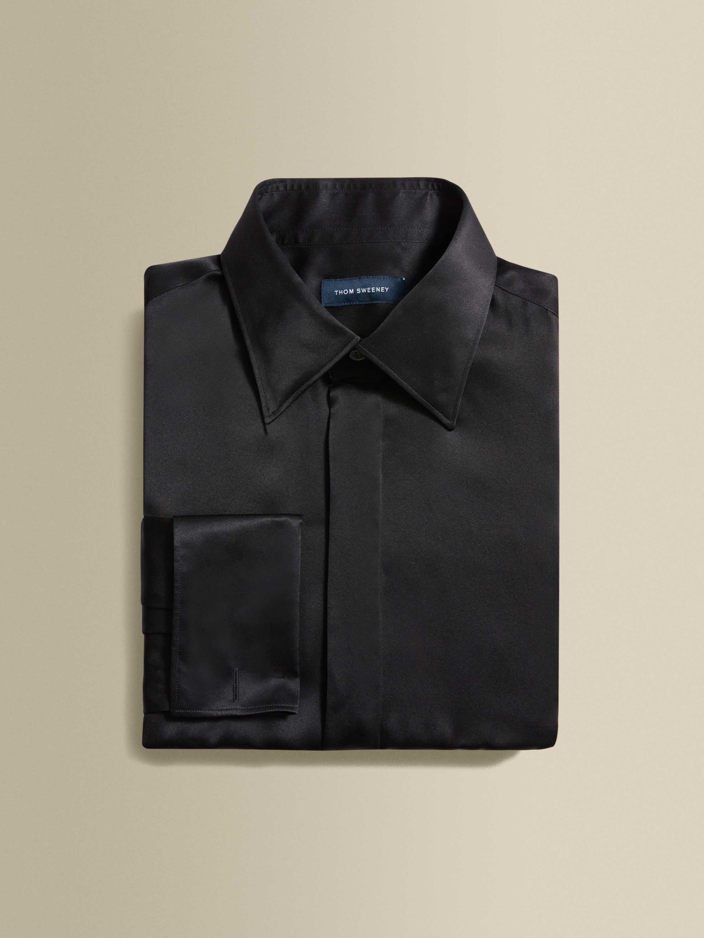 Silk Lecce Collar Fly Front Shirt Black Product Image