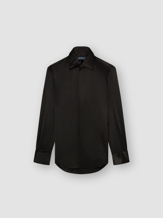 Silk Lecce Collar Fly Front Shirt Black Product Image Flat