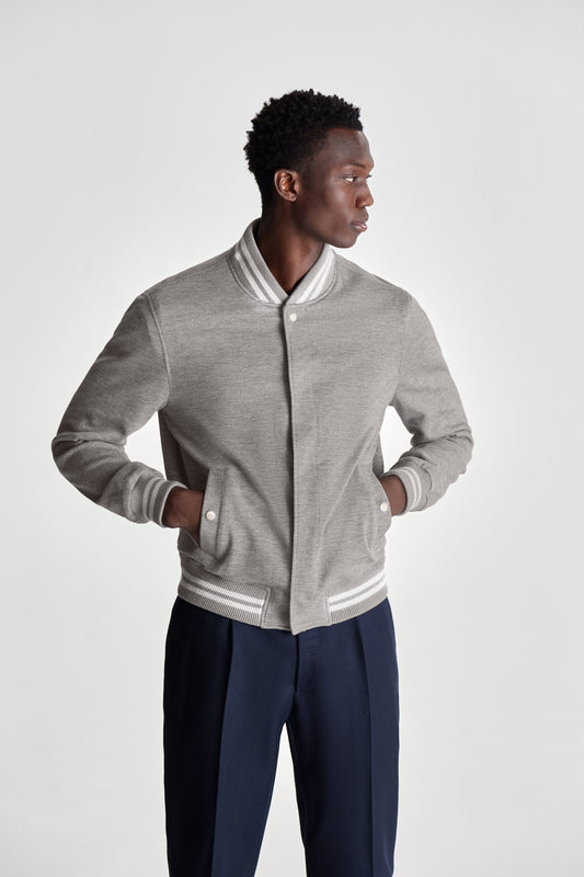 Wool Varsity Jacket Grey Crop Model Image