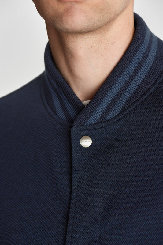 Wool varsity Jacket Navy Detail Model Image