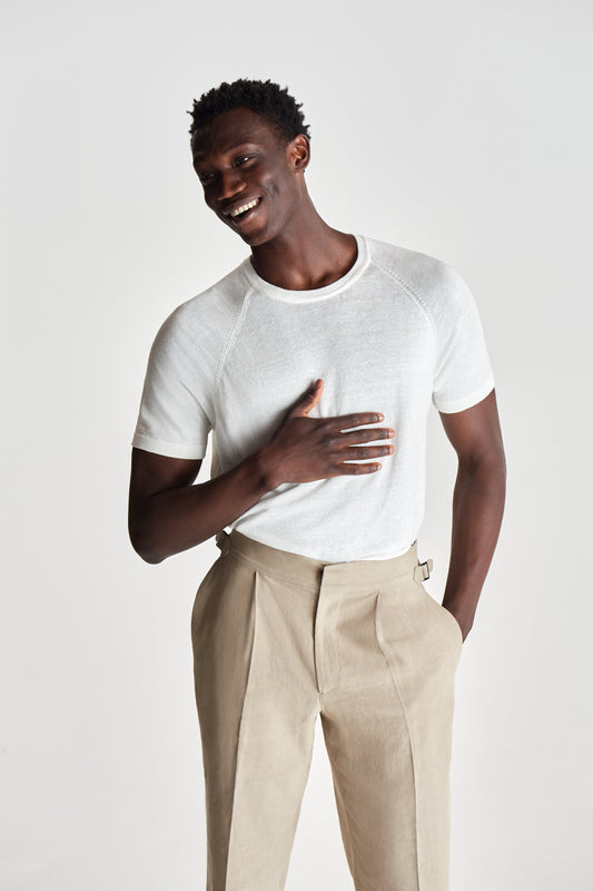 Knitted Cotton Raglan T-Shirt White Model Crop Image