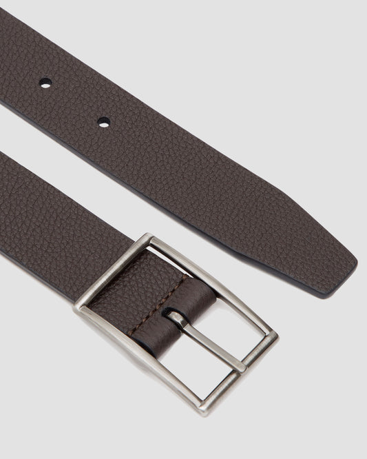 Textured Leather Reversible Belt Navy Brown Product  Buckle