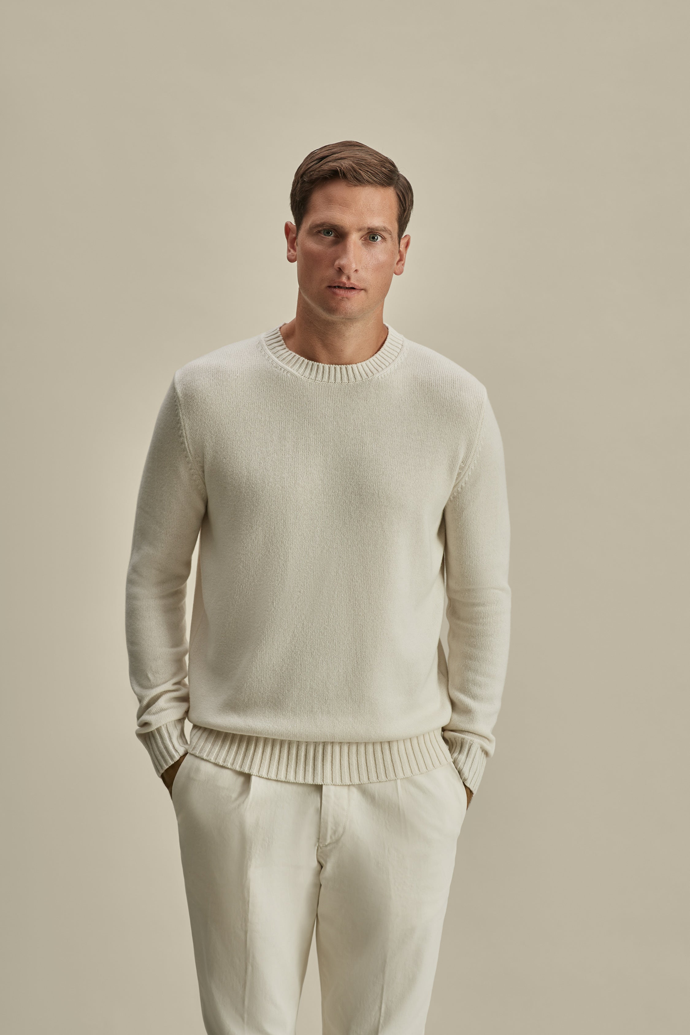 Cashmere Crew Neck Sweater Off White Model Cropped Image