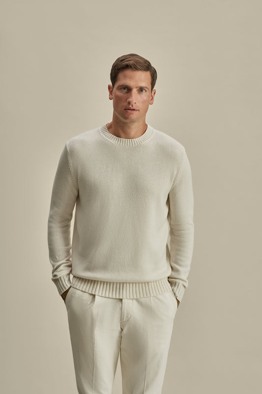 Cashmere Crew Neck Sweater Off White Model Cropped Image