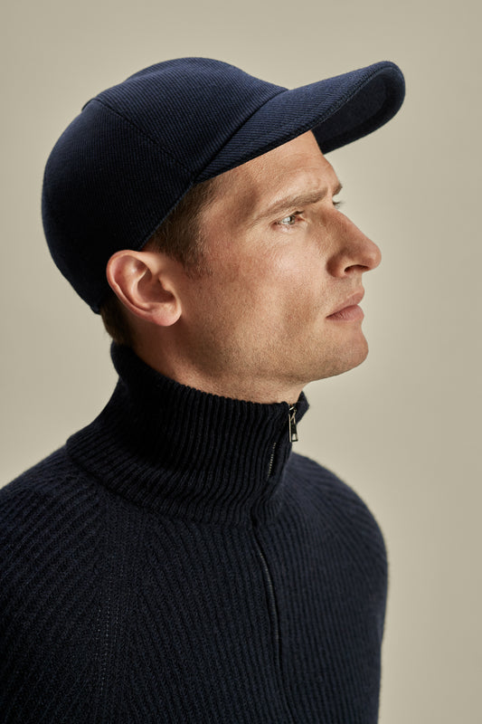 Wool Cashmere Baseball Cap Navy Model Image