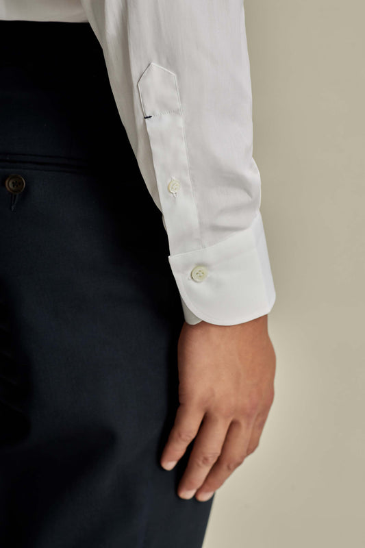 Cotton Poplin Point Collar Shirt White Model Sleeve Image