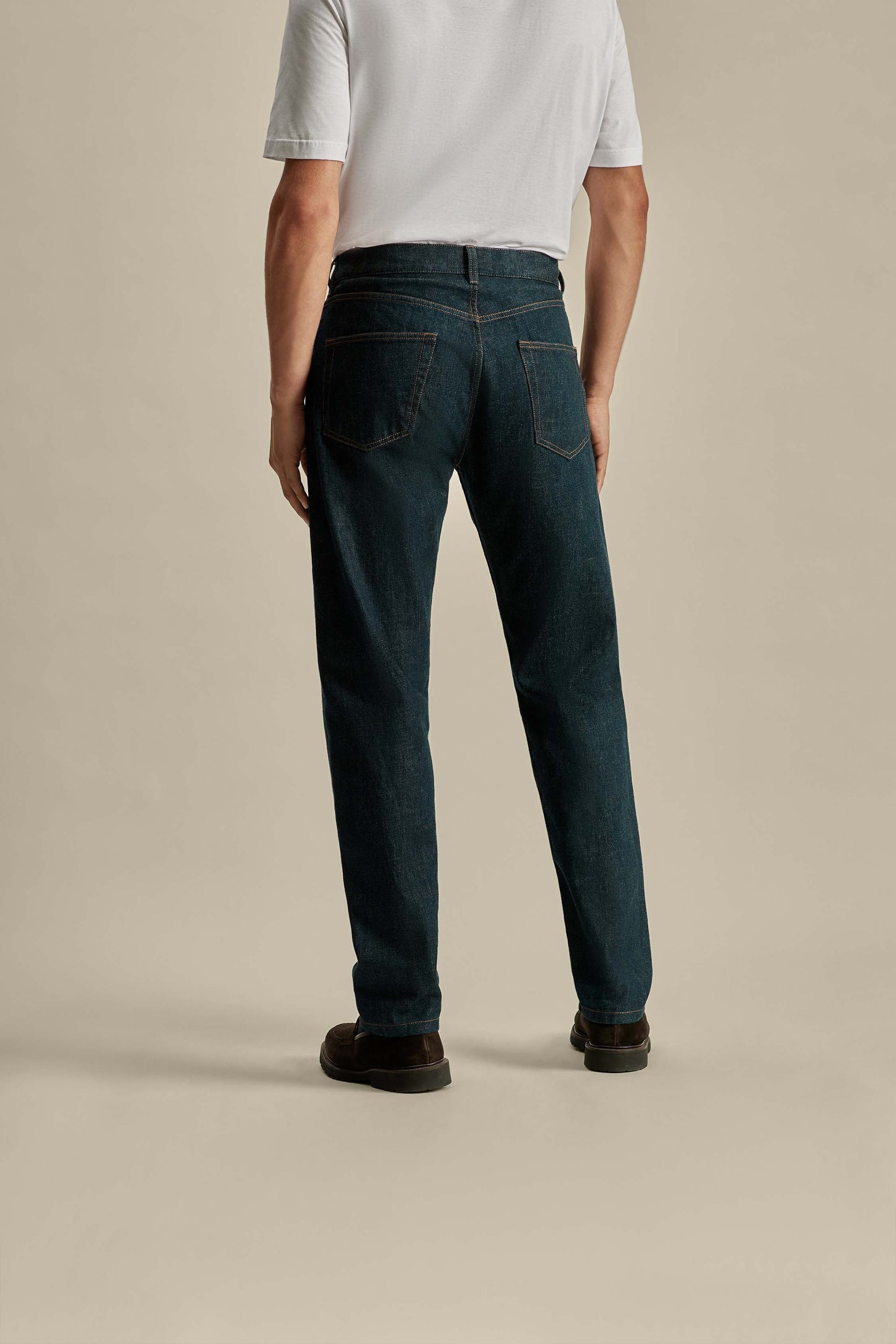 Denim Easy Fit Jeans Indigo Cropped Back Model Image