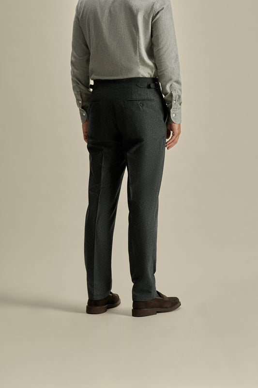 Flannel Flat Front Tailored Trousers Grey Model Back Image