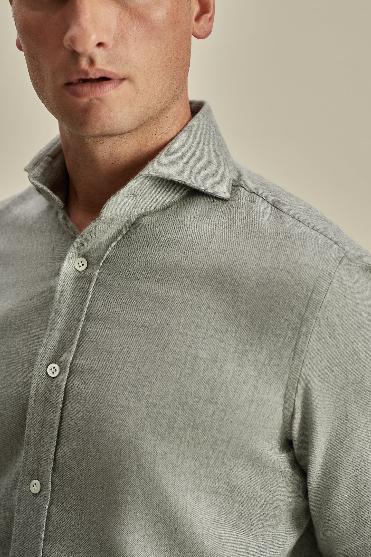 Flannel Cutaway Collar Shirt Mid Grey Model Collar Image