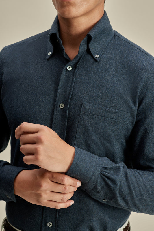 Flannel Button Down Collar Shirt Navy Model Sleeves Image