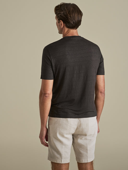 Linen Jersey T-Shirt Brown Model Back Image