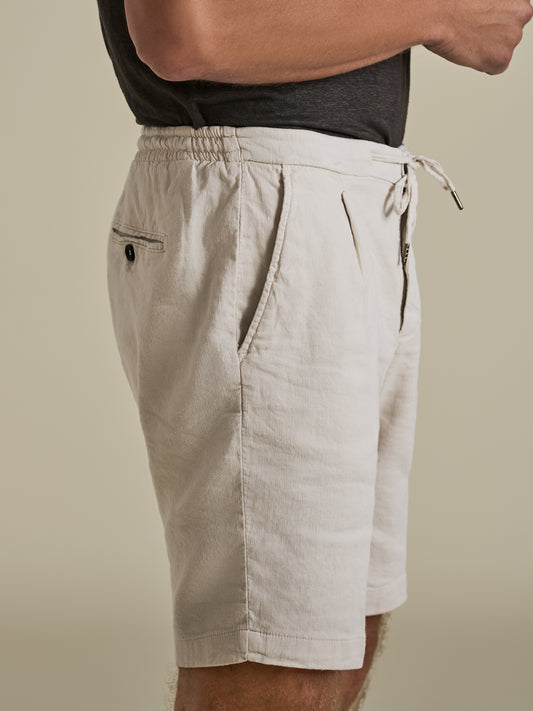 Linen Jersey Pleated Shorts Model Side Image