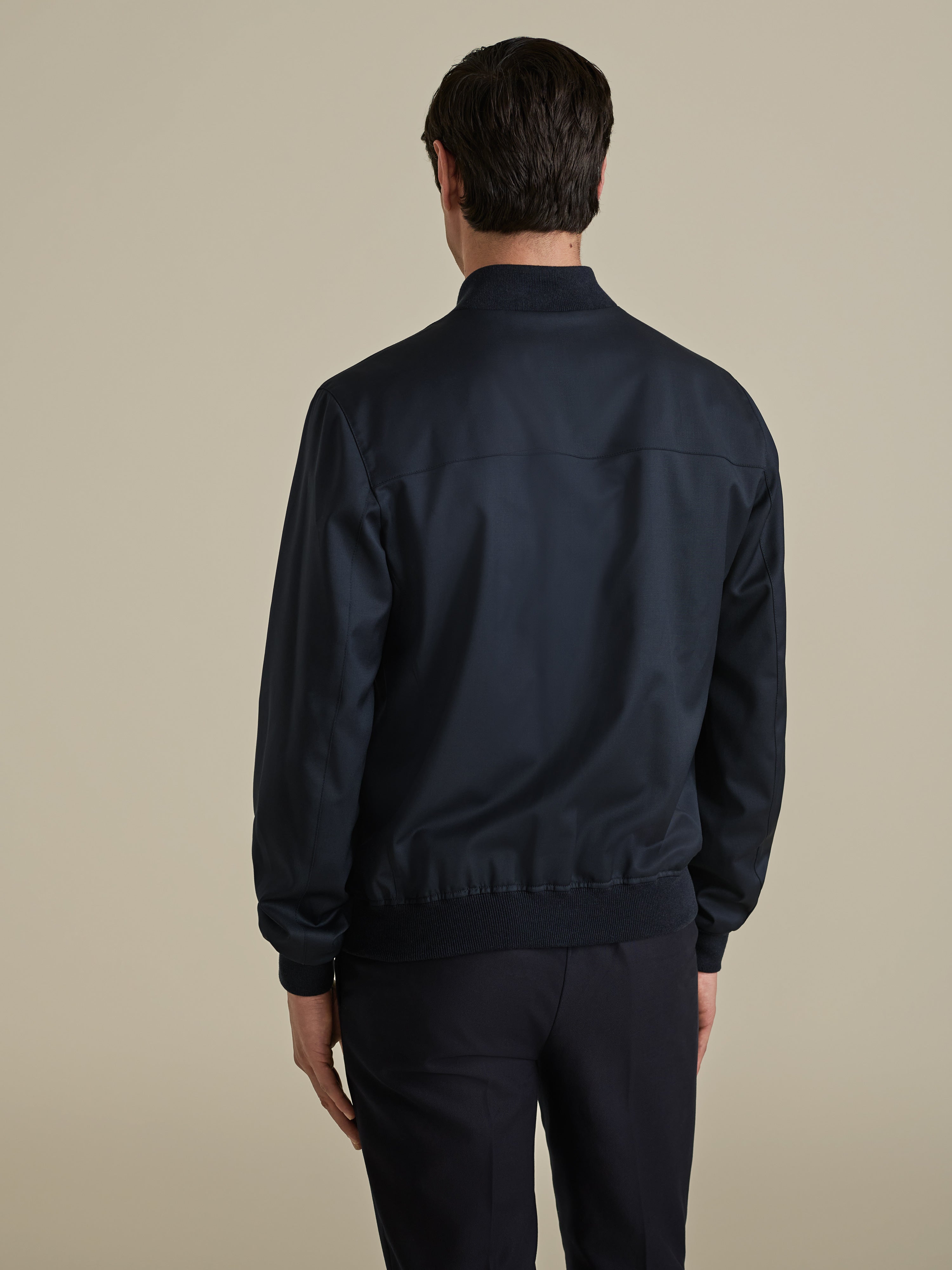 Technical Wool Baseball Bomber Jacket Navy Model Back Image