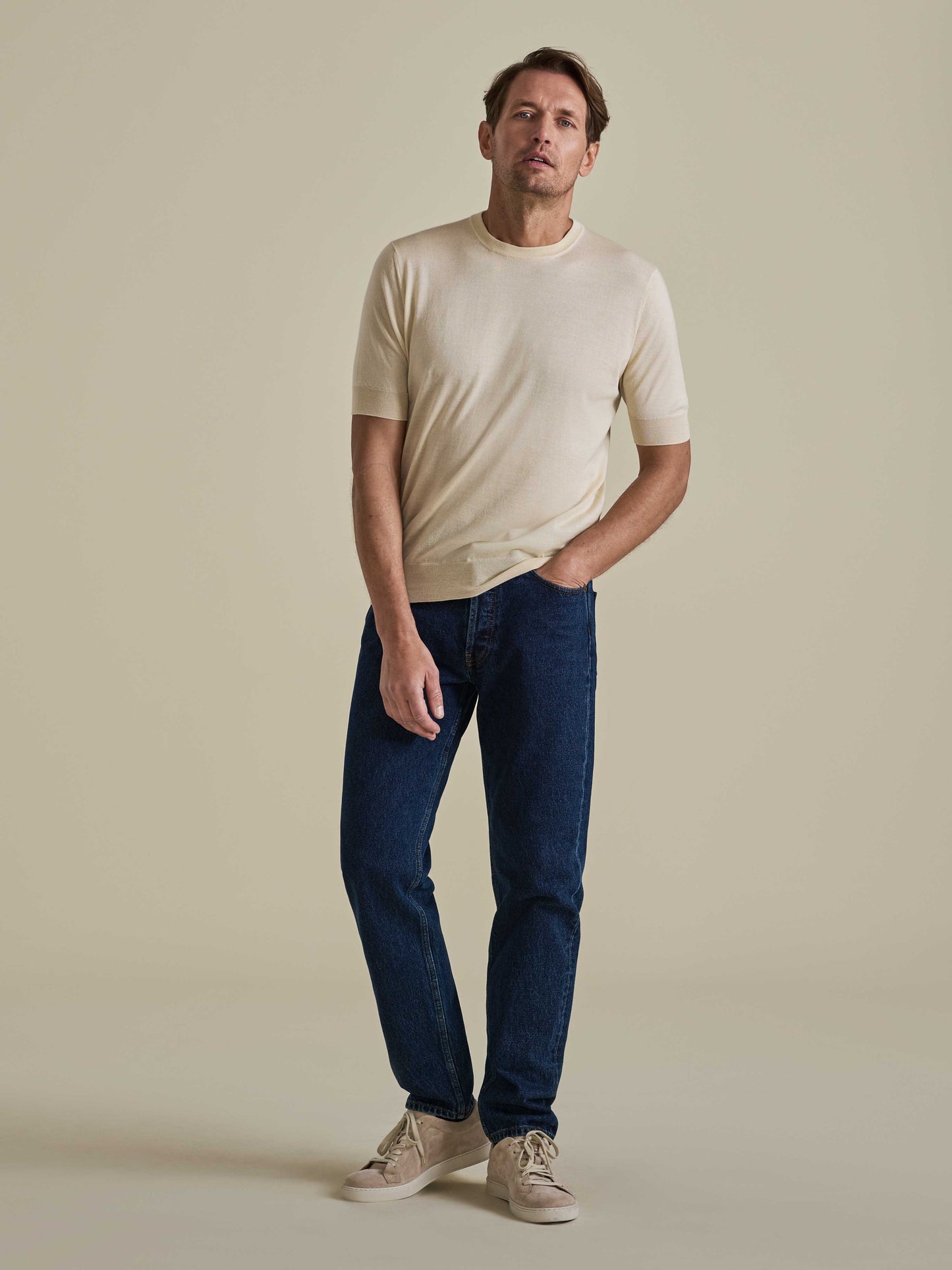 Cashmere Silk Ribbed T-Shirt Oat Model Image