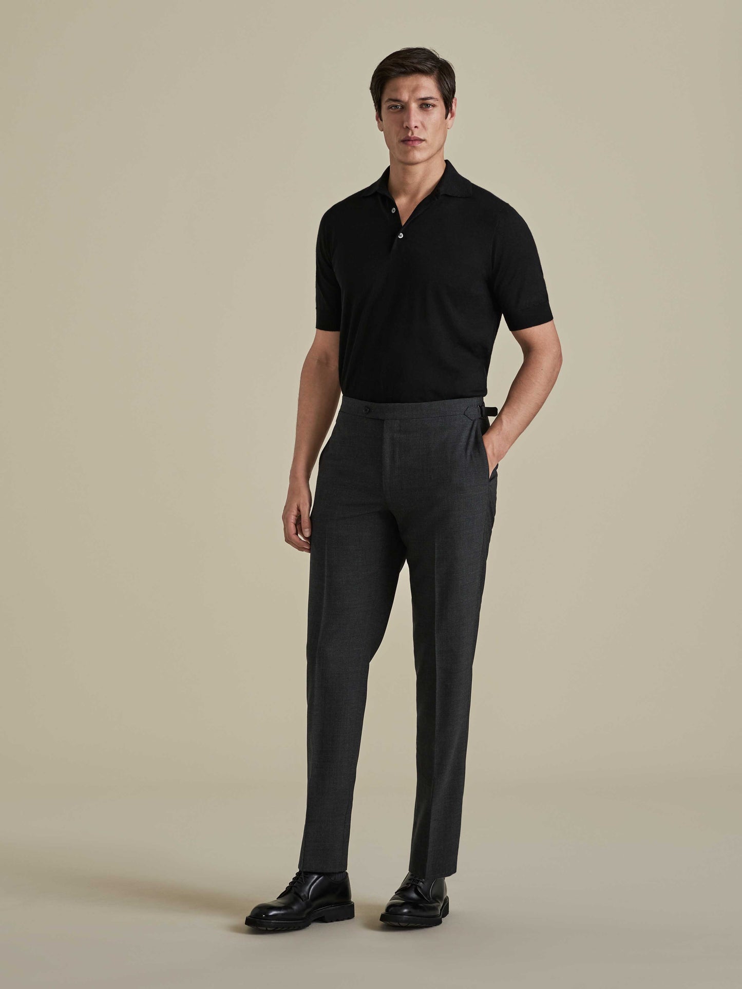 Cashmere Silk Polo Shirt Black Model Image