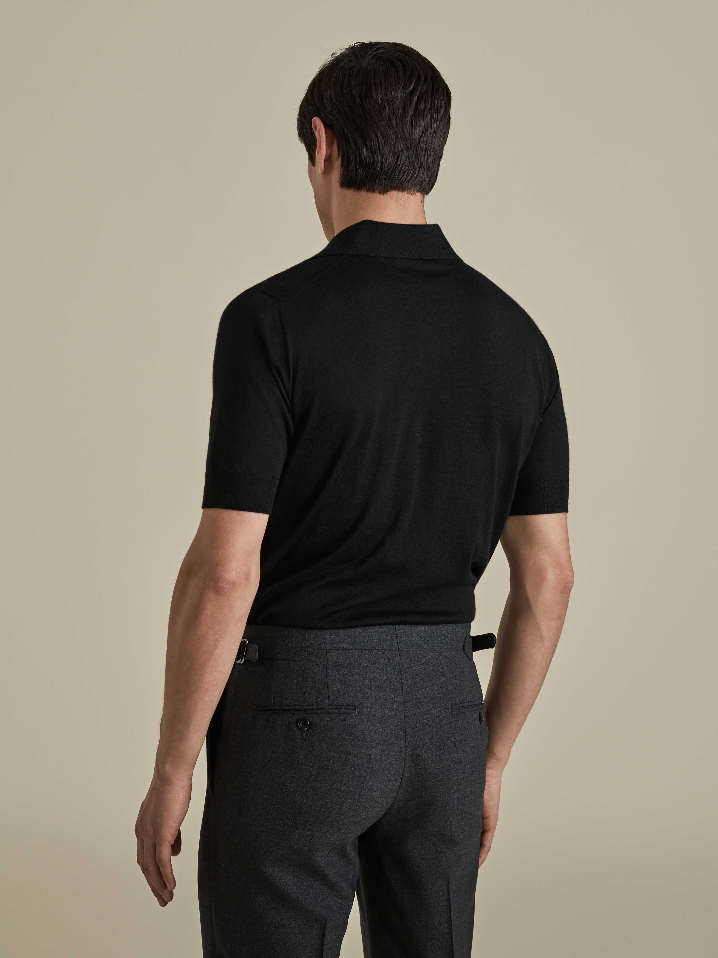 Cashmere Silk Polo Shirt Black Model Back Image