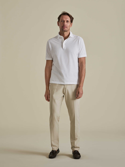 Cotton Pique Polo Shirt White Model Image