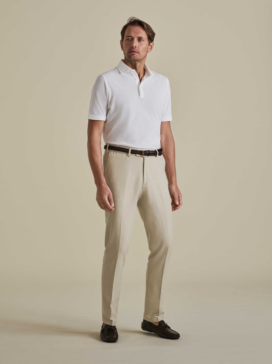 Cotton Easy Fit Flat Front Chinos Beige Model Image