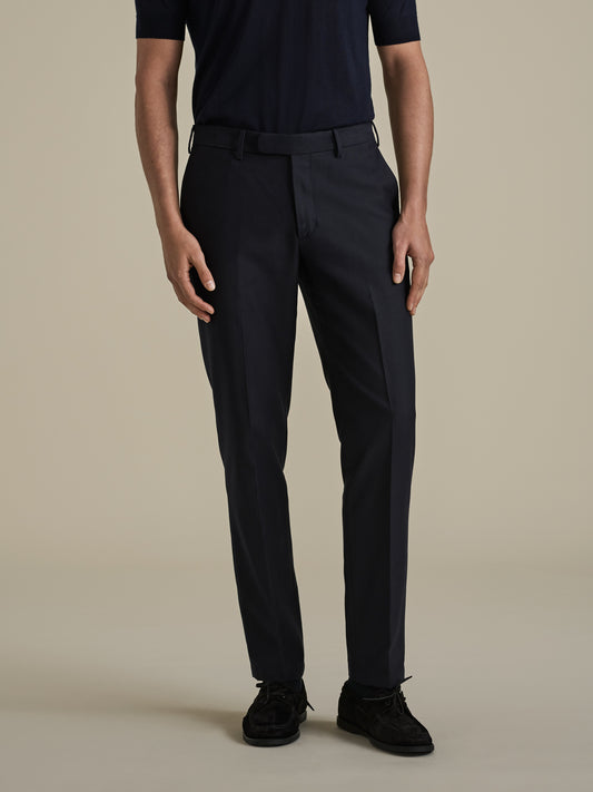 Cotton Easy Fit Flat Front Chinos Navy Model Cropped Image