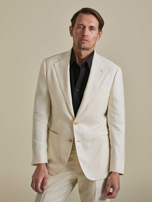 Wool Silk Single Breasted Suit Off White Model Cropped Image