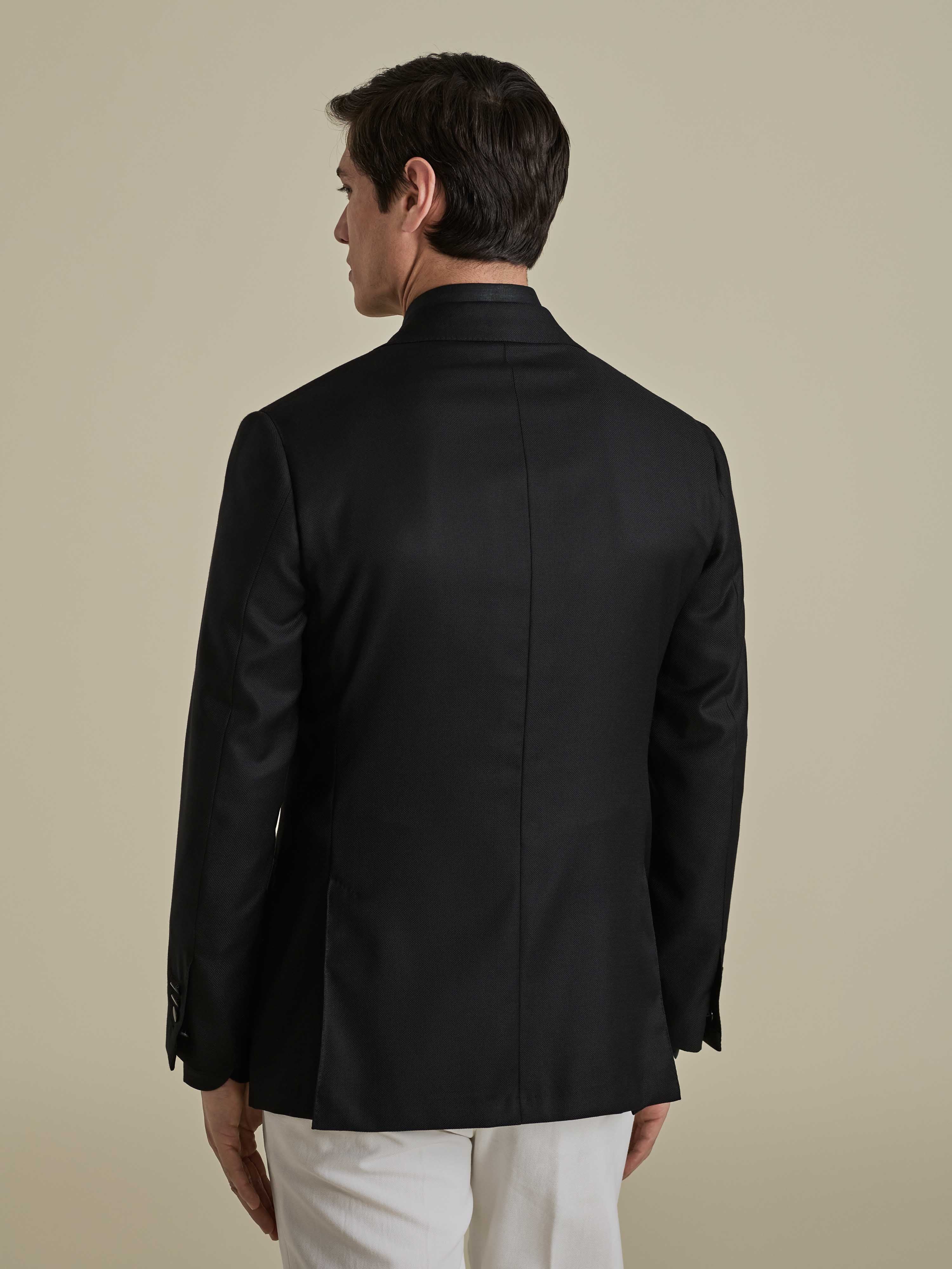 Wool Single Breasted Jacket Black Model Back Image