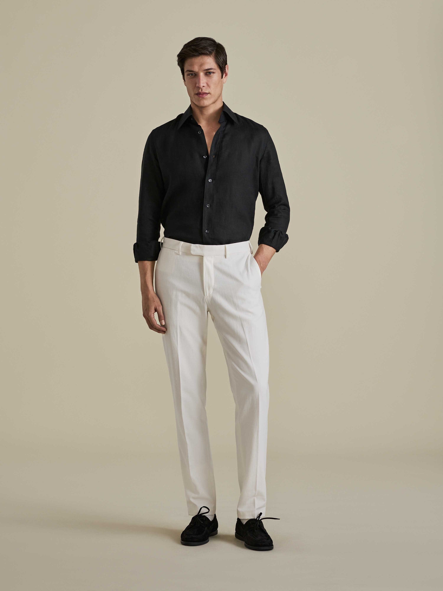 Cotton Easy Fit Flat Front Chinos White Model Image